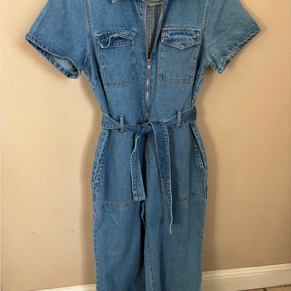 Blue Denim Jumpsuit with Belt
